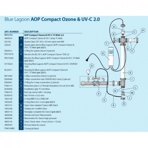 Ультрафиолетовая установка с озонатором Blue Lagoon Ozone UV-C 75000, VGE (произведена замена BH03752 на BH12752)