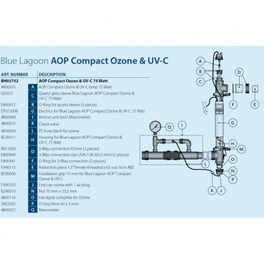 Ультрафиолетовая установка с озонатором Blue Lagoon Ozone UV-C 75000, VGE (произведена замена BH03752 на BH12752)
